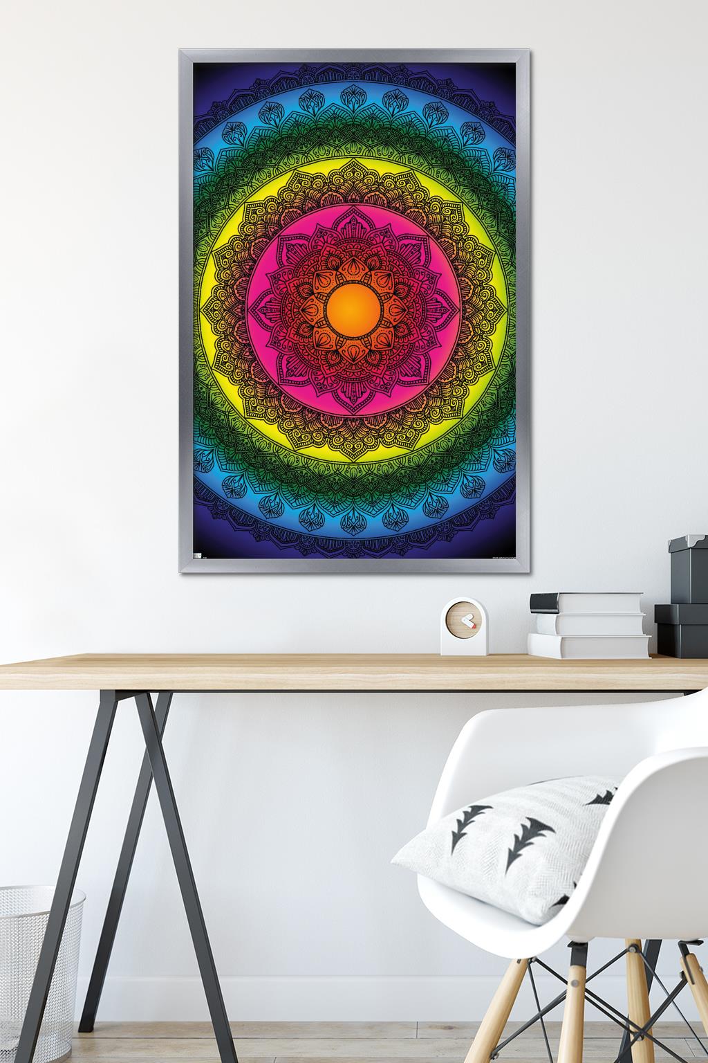 Delyth Angharad - Rainbow Mandalas Wall Poster, 22.375" x 34" Framed