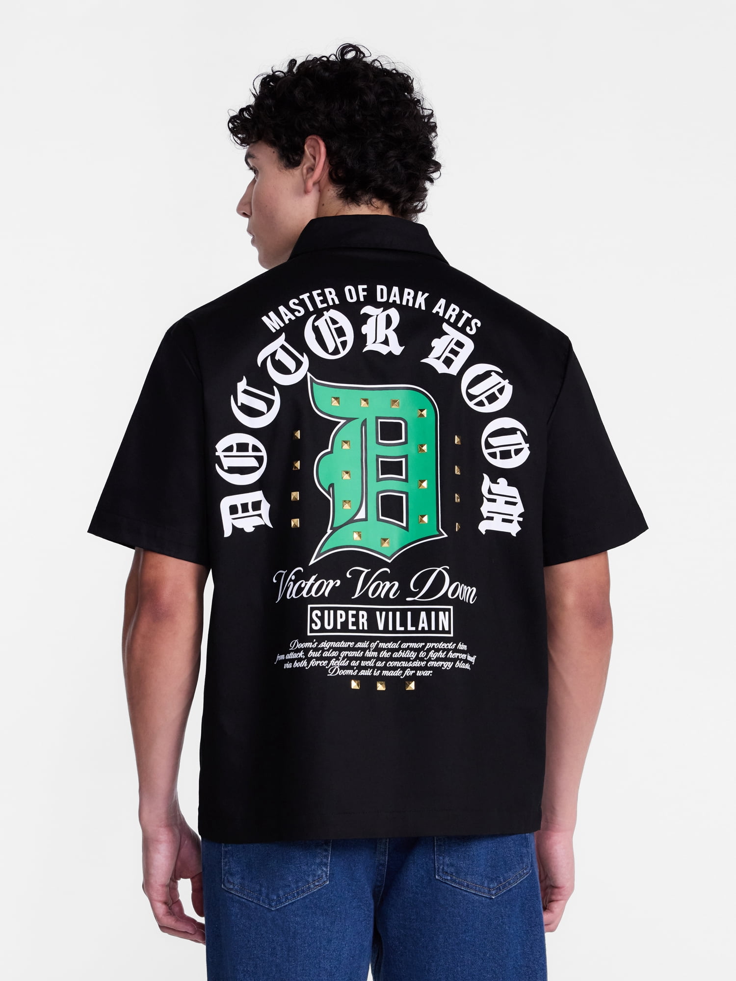 Dr. Doom Men's and Big Men's Mechanic Shirt with Short Sleeves, Stud Detail, Sizes XS-3XL