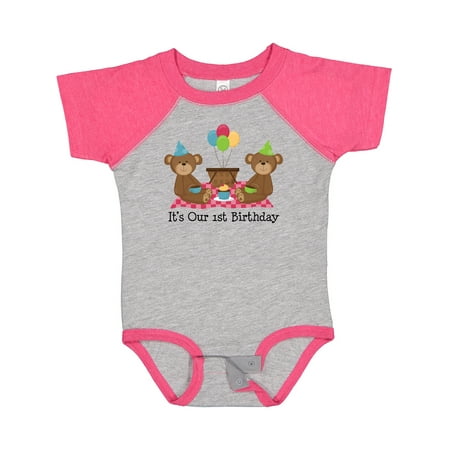 

Inktastic Twins 1st Birthday Bears Gift Baby Boy or Baby Girl Bodysuit