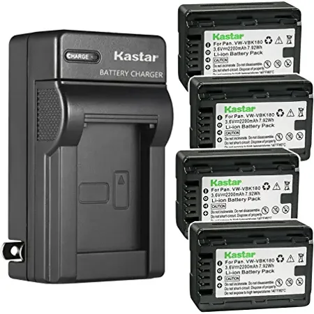 Kastar 4-Pack Battery + AC Wall Charger Replacement for Panasonic VW-VBK180 VW-VBK360 VW-VBL180 VW-VBL180PPK VW-VBL090 VW-VBL090PPK VWVBK180 VWVBK360 VWVBL180 VWVBL180PPK VWVBL090 VWVBL090PPK Battery