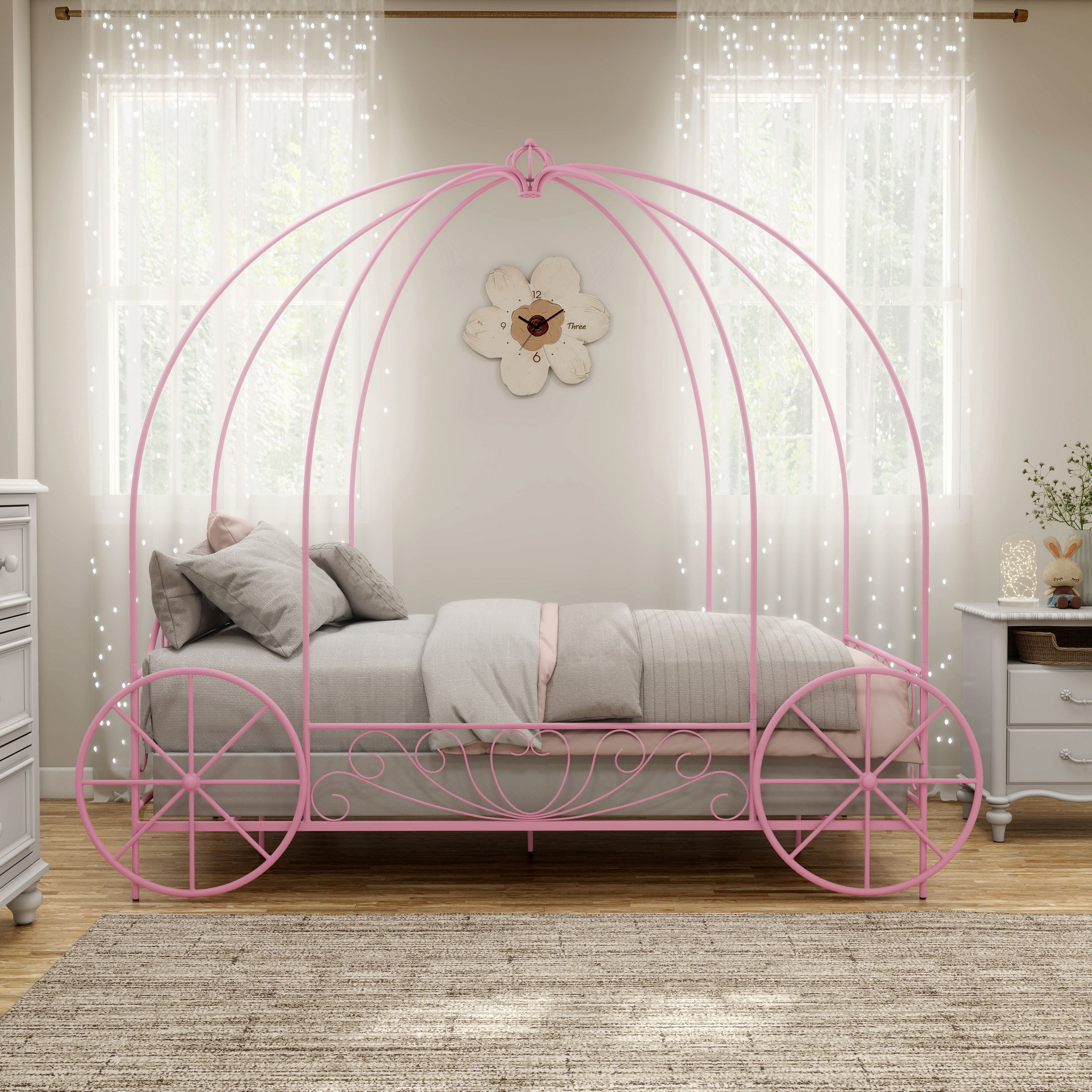 Furniture of America Carriage Kids Twin Metal Bed, Pink