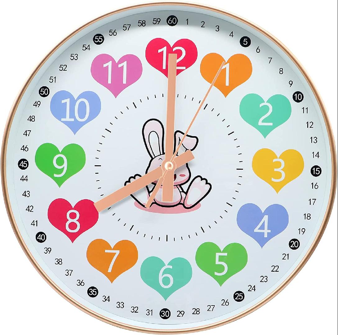 Learning Clock for Kids 12 inch, Telling Time Teaching Clock, Kids Silent Analog Large Wall