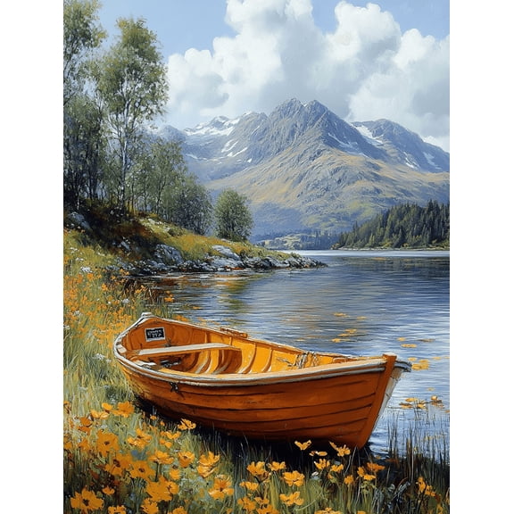 Lake Landscape Rowboat Canvas Print Wall Art， Perfect for Living Room， Bathroom， and Kitchen Decor
