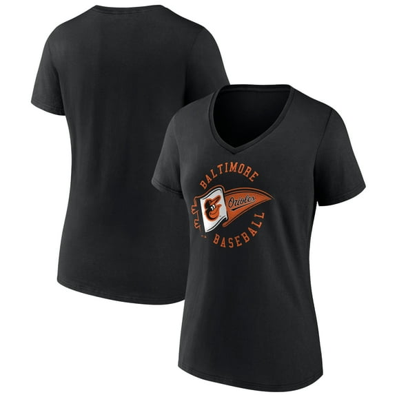 Women's Black Baltimore Orioles Hometown Baltimore Pennant V-Neck T-Shirt