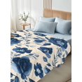 thumbnail image 5 of Queen Flat Sheet 90"x102", Navy Blue Floral Soft Lightweight Bedding Flat Sheets Only, Spring Retro Botanical Flowers Brushed Microfiber Top Bed Sheet, Breathable StainResistant Bedsheets, 5 of 9