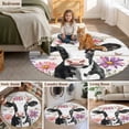 thumbnail image 6 of Round Area Rug 3ft, Summer Floral Cow Butterfly Non-Shedding Washable Area Rug, Farmhouse Animal Floral on Wood Non Slip Low-Profile Circle Rugs for Living Room, Bedroom Dining Room, 6 of 9