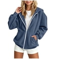 thumbnail image 2 of Girls Hooded Jacket Solid Color Zip Up Hooded Jacket Long Sleeve Ribbed Cuff Casual Outerwear Tops Daily Leisure Coat for Girls with Pockets, 2 of 9