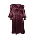 thumbnail image 4 of Robe Longue Formelle en Satin pour Femme à Manches Longues Bouffantes, Décolleté en V Profond, Taille Empire, Robe de Soirée, Robe de Cocktail, Rouge Vin, TG, 4 of 8