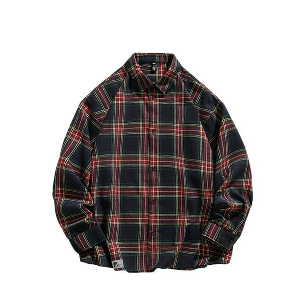 Blusa y camisa de manga larga con cuello vuelto para hombre, blusa informal a cuadros con botones y cuello vuelto, blusa de manga larga para hombre