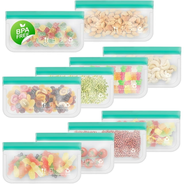 Sacs de Congélation Réutilisables, Sac à Sandwich pour Collations de Légumes d'Un Gallon Extra-Épais et Étanche, Sacs en Silicone Sans BPA pour le Rangement des Aliments, les Voyages, l'Organisation à la Maison (Lot de 10 - 10 Petits)