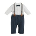 thumbnail image 3 of IBTOM CASTLE Baby Boy Gentleman Outfit Formal Tuxedo Suit Bowtie Romper Overalls with Vest Hat Birthday Wedding Party Clothes 18-24 Months Navy Blue, 3 of 8