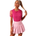 thumbnail image 1 of Blusa de Manga Corta Allegra K Cuello Peter Pan Lunares Manga de Malla Rosa Caliente XL, 1 of 6