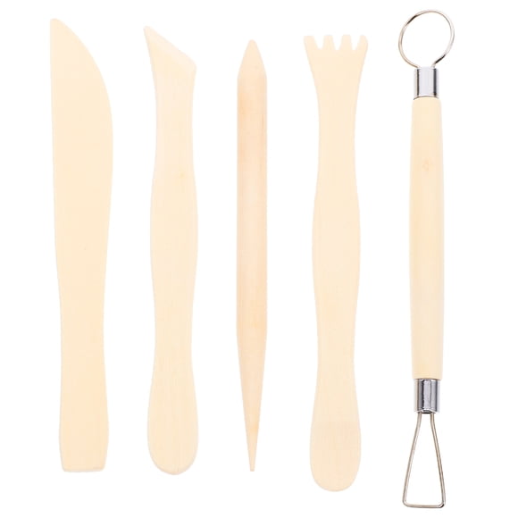 KAKOWELY clay carving tool 5 Pcs Polymer Clay Sculpting Tools Set Pottery Tool Kit Ceramic Pottery Clay Ribbon Wood Modeling Tools Kit For Embossing Carvings Tools And Supplies