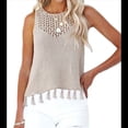 thumbnail image 3 of Suéter de Punto de Verano para Mujer, Camiseta Sin Mangas con Cuello Redondo de Crochet, Blusa Informal Sin Mangas con Aberturas Albaricoque M, 3 of 10
