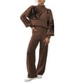thumbnail image 3 of Women'S 2 Piece Outfits Sweater Lounge Sets Long Sleeve Knit Pullover and Wide Leg Pants Tracksuit Matching Set Brown XL, 3 of 9