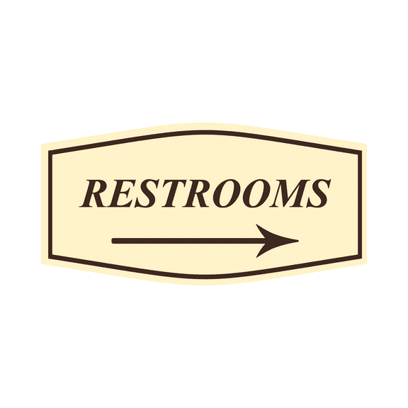 Fancy Restrooms Right Arrow Sign (Ivory/Dark Brown) - Large