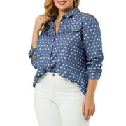 Angle View: Agnes Orinda Juniors' Plus Size Long Sleeve Chest Pocket Denim Shirt