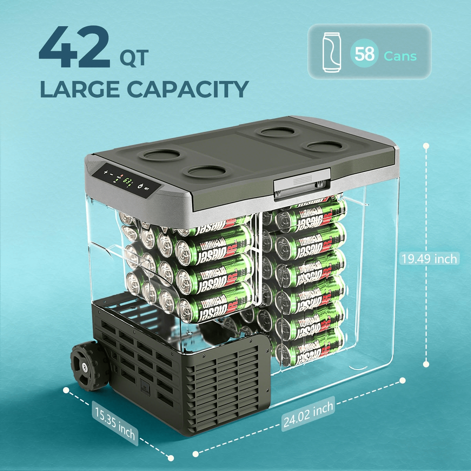 Auseo 42 Quart 12V Portable Car Refrigerator, AC/DC Compressor Fridge & Freezer for RV Truck Camping, Temperature Range -4°F to 68°F, Green