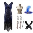 thumbnail image 3 of Vestido estilo flapper vintage de los años 20 con escote en V y doble borla, disfraz de Gran Gatsby para cosplay, fiesta de cóctel, baile de Charleston, vestido con lentejuelas y tachuelas, 3 of 5