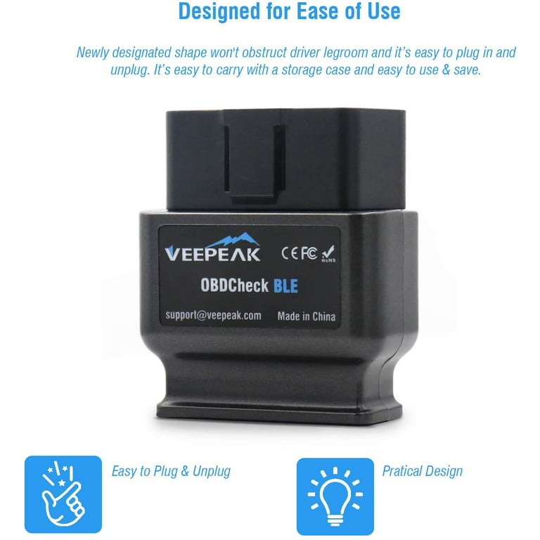 Veepeak OBDCheck BLE OBD2 Bluetooth Scanner Auto OBD II Diagnostic Scan  Tool for iOS & Android, Bluetooth 4.0 Car Check Engine Light Code Reader