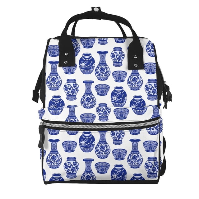Fotbe Blue Vases Mochila Maternidad - Lona de Sarga Impermeable, Mochila de Pañales de Gran Capacidad con Múltiples Bolsillos y Correas Ajustables