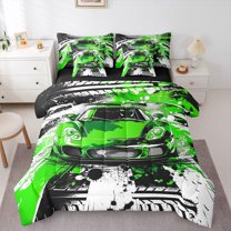 Manfei Motorcycle Sport Boys Bedding Comforter Set 7-Piece, Splash Watercolor Artwork King Bedding Sets, Extreme Sports Reversible Bed Sheets, Microfiber Bedroom Decor