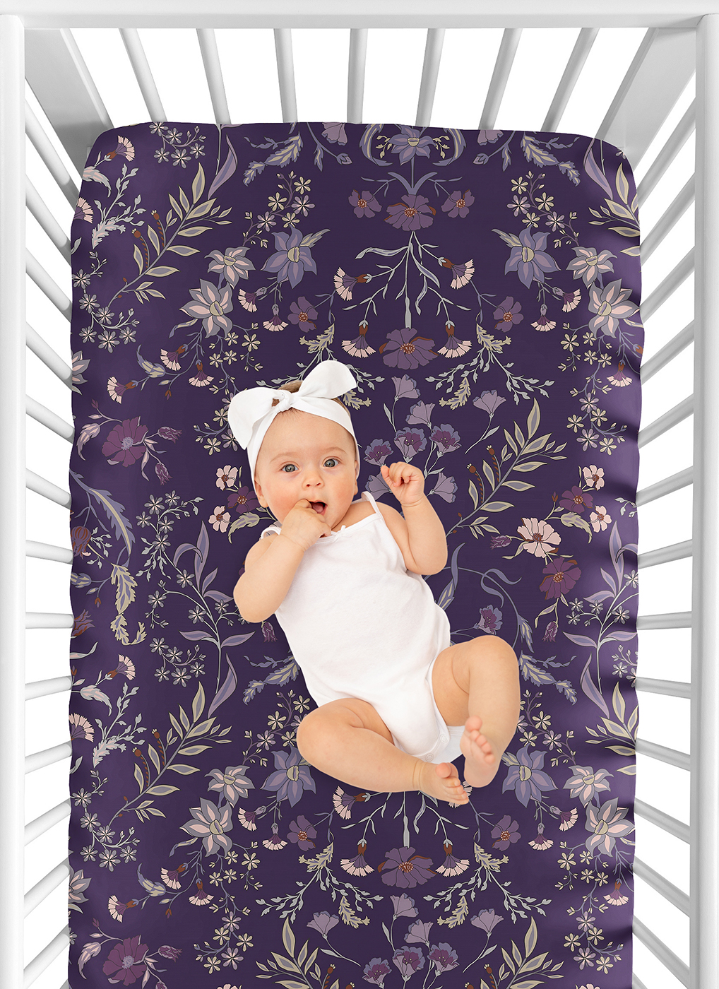 Sweet Jojo Designs Boho Floral Wildflower Plum Purple Girl Fitted Crib Sheet