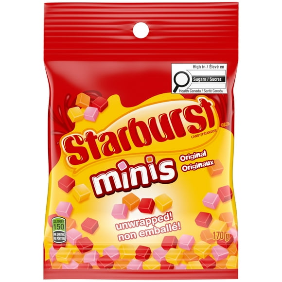 STARBURST, Mini Bonbons Chewy Originaux Déballés, Sac de Partage, 170g STARBURST MINI PEG