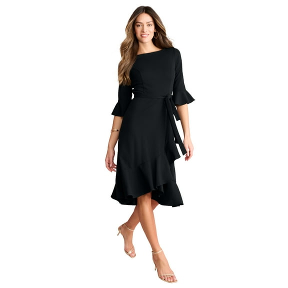 Roaman's Women's Plus Size Ruffle Flare Wrap Dress