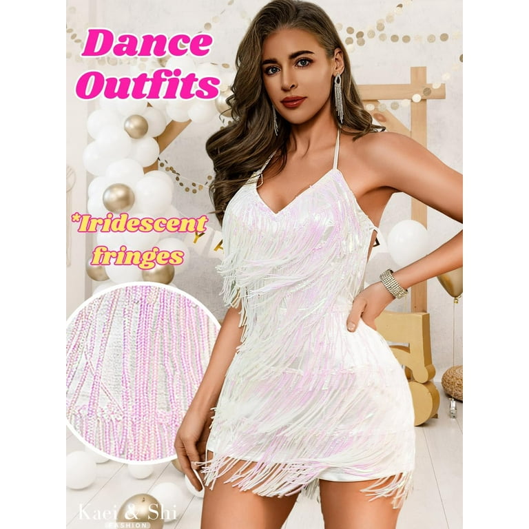 Women's Sequin Fringe Romper - Sparkly Glitter Backless Jumpsuit For Parties & Dance