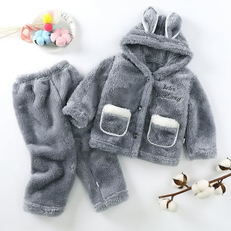 

Clearance Sale! Dihao Toddler Baby s Cute 2pc Rabbit Hoodie Pajamas Fuzzy Fleece Soft Comfortable Winter Thicken Button Pockets Flannel Sleepwear Set Loungewear for Kids Home Clothes Set