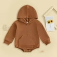 thumbnail image 2 of mgoYE Baby Boys Girls Bubble Romper Solid Jumpsuit Hoodie Fall Winter Clothes with Pockets(Brown,18-24 Months), 2 of 4