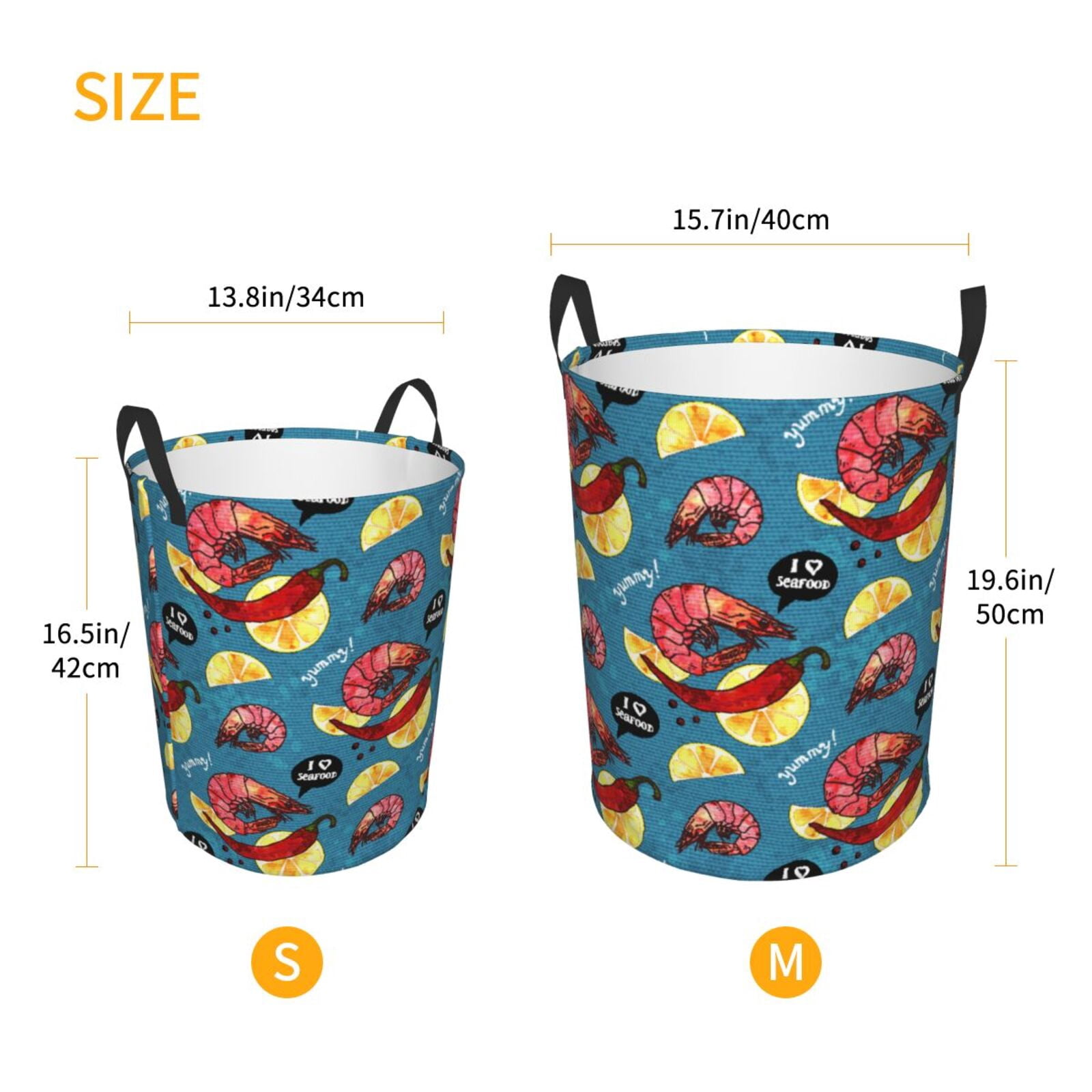 Large Laundry Basket with Handles - Red Shrimp Chili Lemon Kids Baby Dirty Clothes Laundry Hamper for Bedroom Aesthetic
