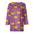 thumbnail image 4 of Womens 3/4 Sleeve Tops Halloween Crewneck Print Causal Loose Fit Three Quarter Sleeve T Shirts Purple M, 4 of 5