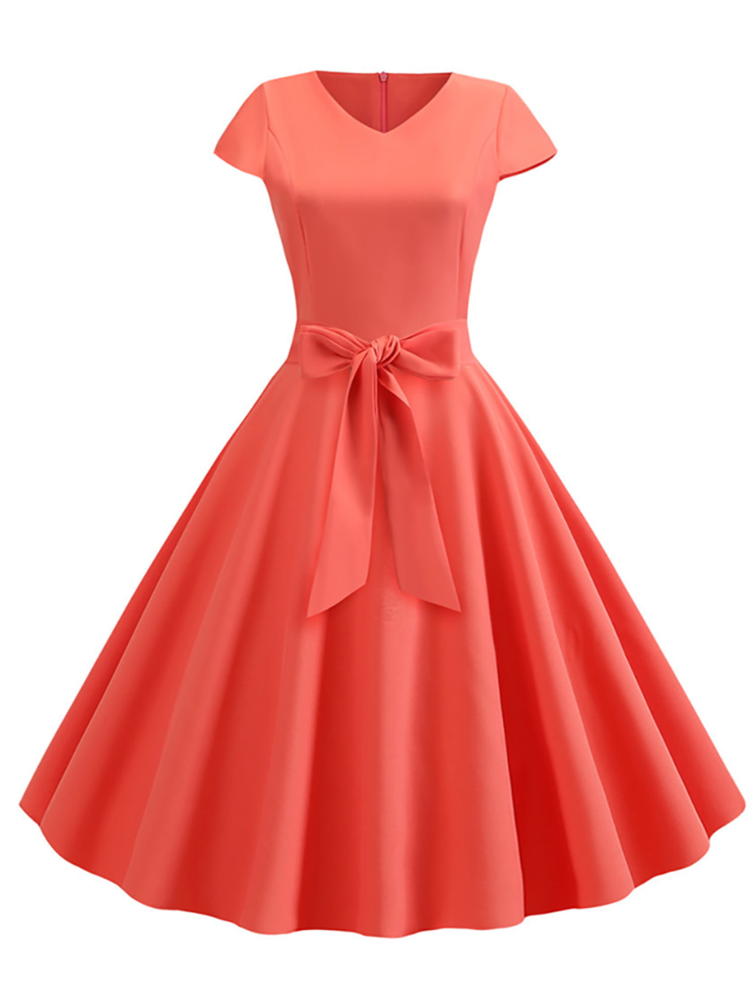 Womens Solid Vintage Bowknot 1950s 1960s Rockabilly Evening Prom Ball Gown  Swing Party Midi Dress - Walmart.com