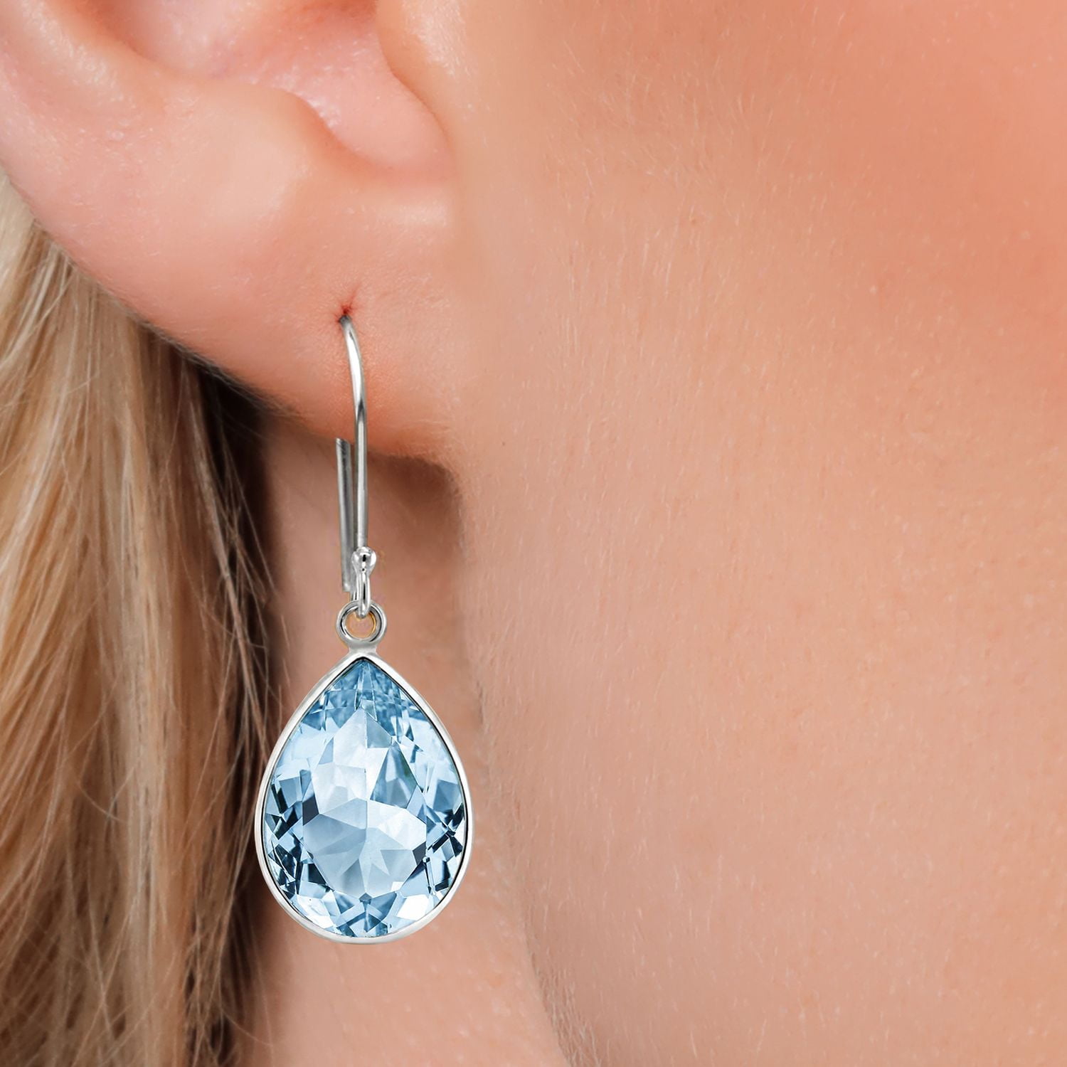 Gem Stone King 6.00 Cttw Swiss Blue Topaz Earrings in 925 Sterling Silver | Pear Shaped 12X9MM | Gemstone Birthstone | Drop Dangle Teardrop Earrings for Women