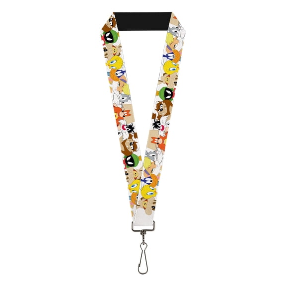 Looney Tunes Lanyard, Looney Tunes Nine Character Faces White, Elastic