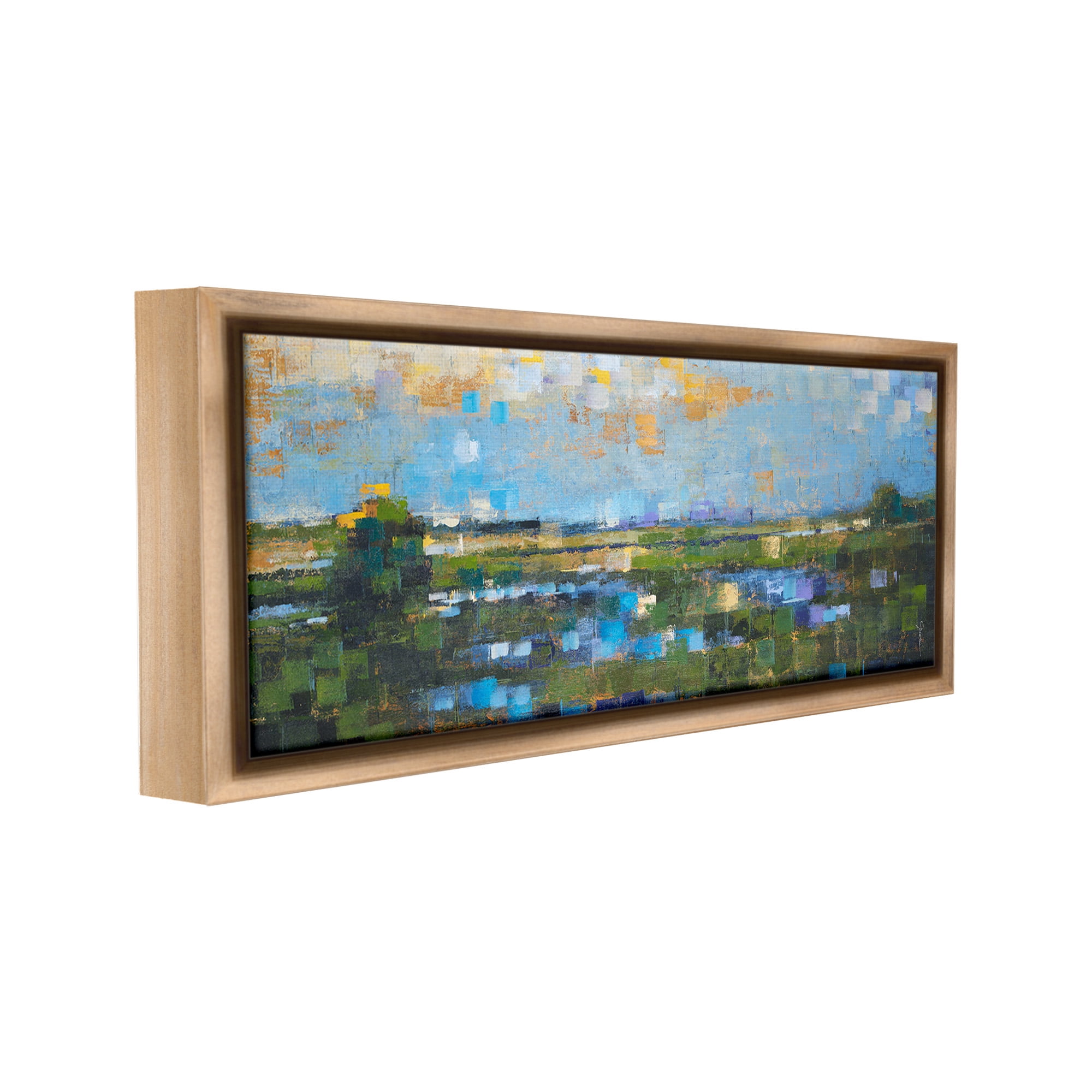 Stupell Industries Brushed River Landscape Landscape Painting Brown Floater Framed Canvas Art Print Wall Art, 31 x 14