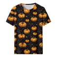 thumbnail image 4 of VKOYWKM Women's Halloween Pumpkin Tshirts Funny Pumpkin Graphic Tees Short Sleeve Crew Neck Loose Fit Holiday Party T Shirts, 4 of 5