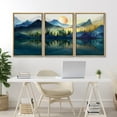 thumbnail image 4 of IDEA4WALL Framed Canvas Print Wall Art Set of 3 Forest and Lake Calming Green Mountain Nature Wilderness Geometric Floral Botanical Modern Art Calm/Relax/Cozy for Rooms - Natural 24"x36"x3, 4 of 5