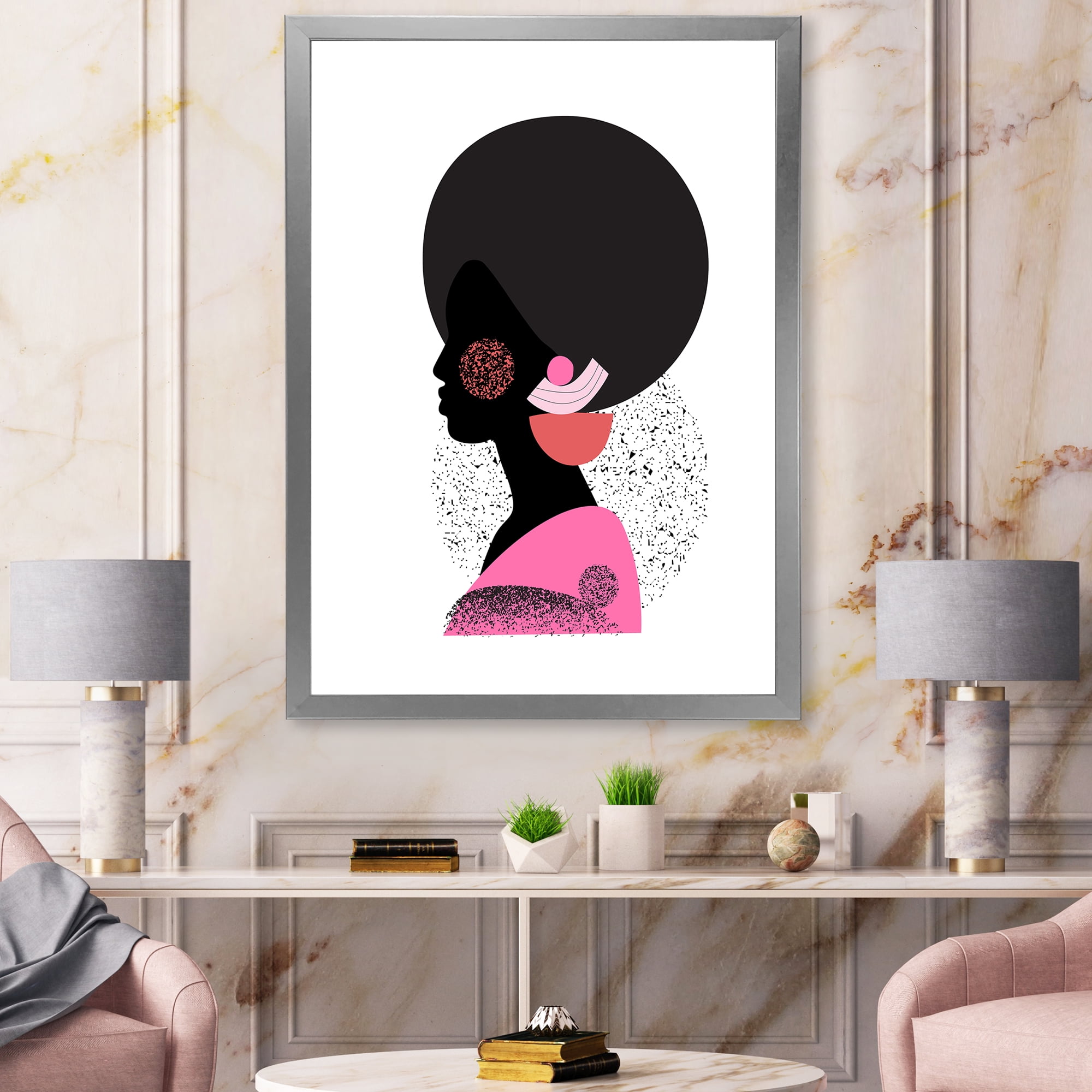 Designart 'Ethnic Geometric Silhouette of African American I' Modern Framed Art Print