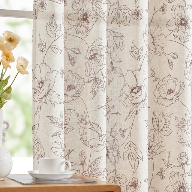 Cortinas de lino con estampado floral JINCHAN 100x240cm Marrón 2 paneles