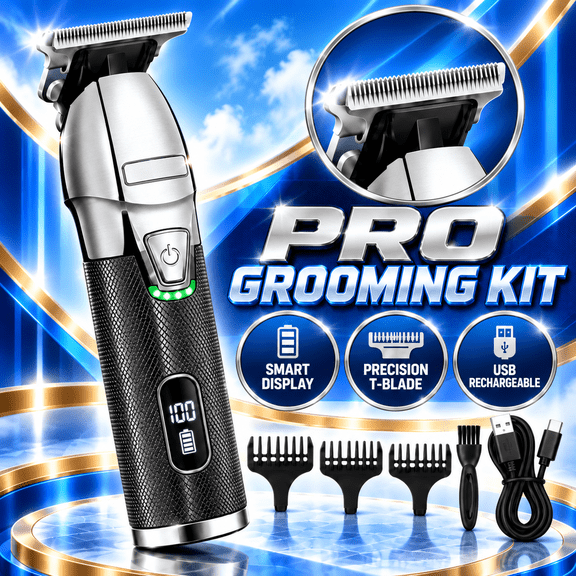Professional Hair Clippers for Men, Cordless T-Blade Trimmer with LED Display, Rechargeable Beard and Hair Cutting Grooming Kit with 3 Guide Combs