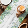 thumbnail image 3 of Tropical Leaves Table Runner 70 Inches, Green Monstera Palm Leaves Summer Wood Gray Bed Runner Dresser Scarves Tabletop for Indoor Outdoor Parties/Ceremony/Banquet, 13" x 70", 3 of 9