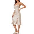 thumbnail image 4 of Noche de satén sin mangas para mujer Inspire Chic, sin espalda, con abertura, vestido midi de seda XS Champagne, 4 of 6