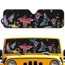 POLERO Butterfly Flower Night Automotive Sunshade Comes with Storage Bag, Keep Car Interior Cool,Universal Windshield Sun Shade Fit for Cars, Off-road Vehicle, Trucks, SUV (52.95x16.14 inch)