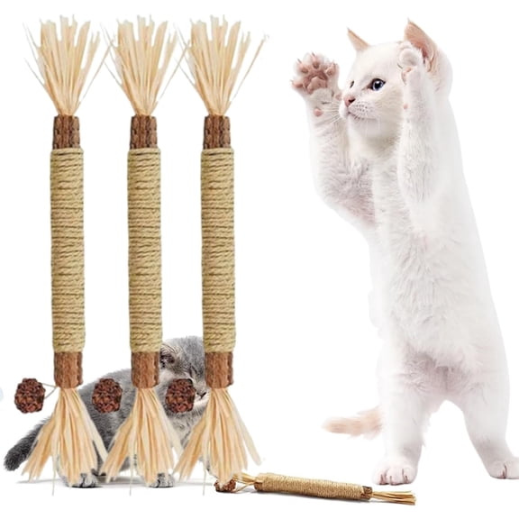 Silvervine Sticks for Cats - Natural Silvervine Dental Sticks, Scratch & Bite Resistant Cat Toy for Indoor Kittens & Adult Cats (3pcs, 8.8in)