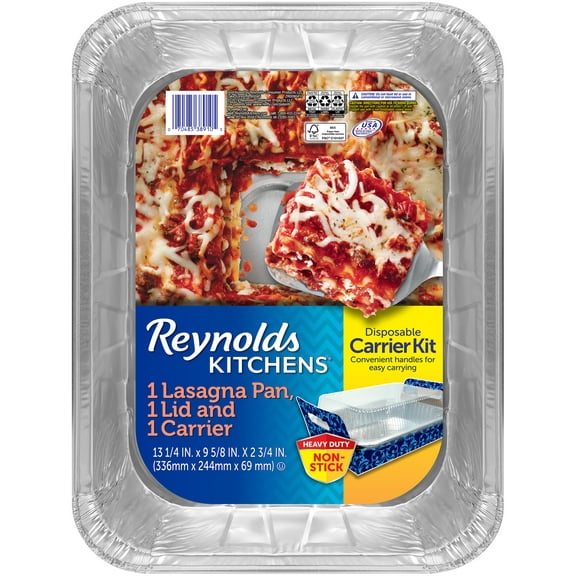 Reynolds Disposable Lasagna Pan with Carrier & Lid (Aluminum Non-Stick, 14x10 inch, 1 Count)