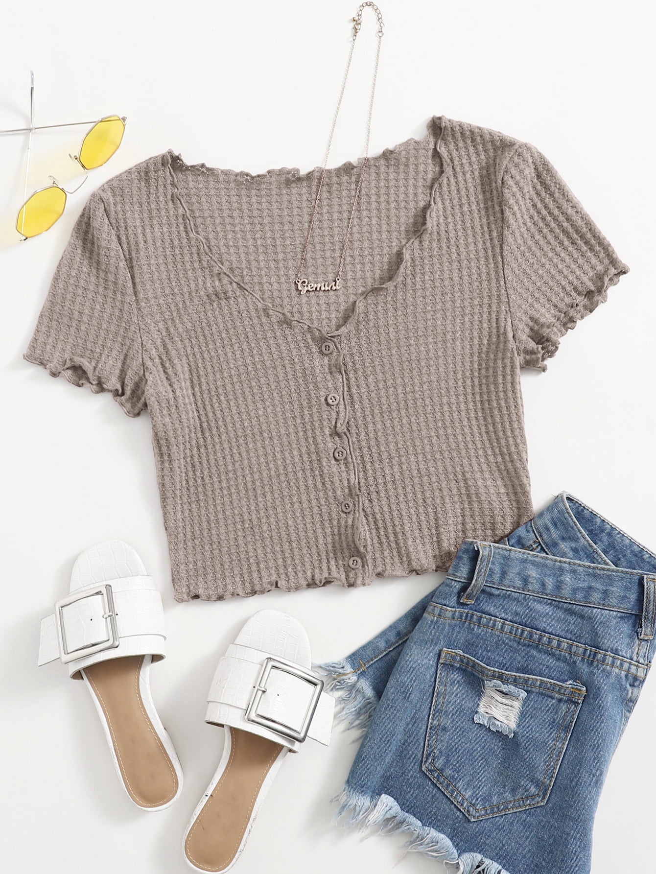 Women's Plus Size Lettuce Trim Waffle 