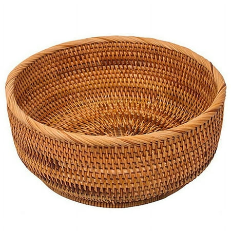 

Natural Rattan Round Fruit Basket Wicker Tabletop Bread Serving Tray Weaving Food Storage Bowls( 1Pcs)
